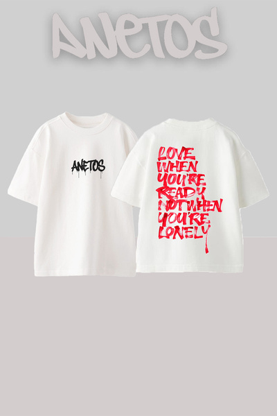 Anetos Love Quote Design Βαμβακερό λευκό μπλουζάκι με στάμπα στην πλάτη