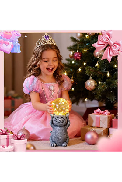 goodeco Figurina Decorativa Pisica cu Lampa LED Magica, Lampa de Veghe, 16 cm, Gri