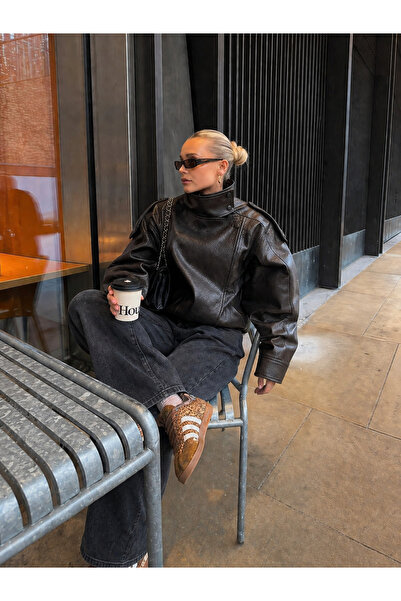 Ekim Store Δερμάτινο μακρύ μπουφάν με σχέδια