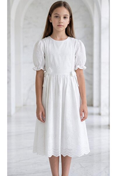 Zaziko Kids Κοριτσίστικο φόρεμα με κοντά ελαστικά μανίκια, διπλές κορδέλες στ...