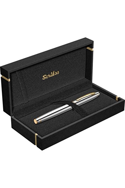 Scrikss Kişiye Özel Noble 35 Roller Kalem Krom Altın Özel Kutulu