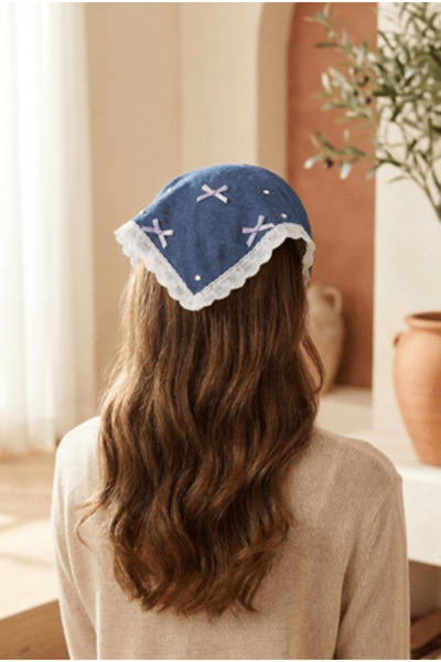 BONY SOCKS Bandana Formunda Fiyonklu Taşlı Taç Mavi