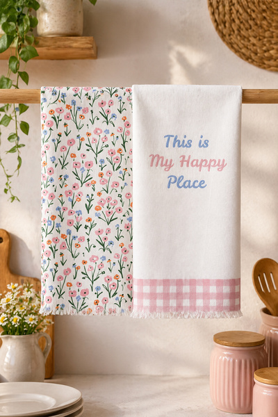 Daylife Set of 2 Digital Printed Kitchen Towels – 40X50 cm Fringed Drying Cloth
