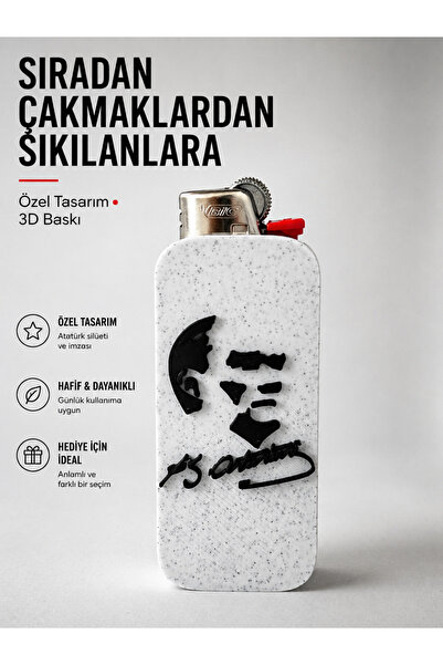Nomika Design Atatürk Silüetli Özel Tasarım Çakmak Kılıfı – 3D Baskı Şık ve D...