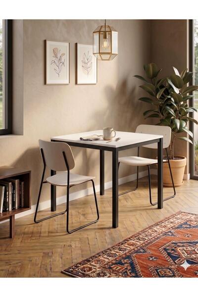 İREM Modern Mutfak Masası 88x60cm – Siyah Metal Ayak & Beyaz Tabla