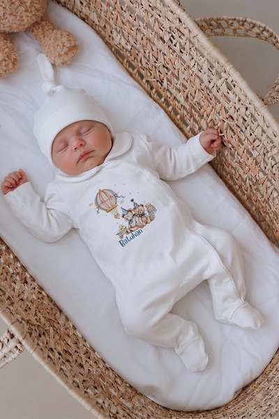 Astral Baby 100% Cotton Premium Newborn Hospital Release 6-Piece Set with Collar and Long Sleeves Balloon