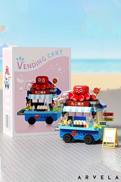 Arvela 387 Parça Sokak Lezzetleri Arabası Mini Blok Lego Seti Sticker'lı Deko...
