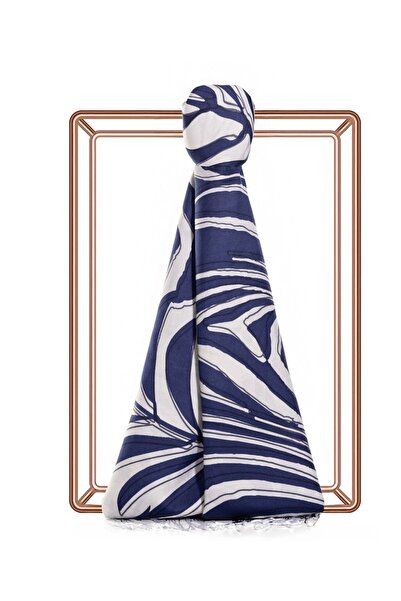 ipekevi Dark Blue Palm Patterned Silk Shawl