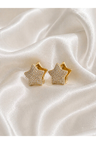 XUPING JEWELRY Gold 3 Boyutlu Yıldız Taşlı Küpe – Kabartmalı Parlak Minimal K...