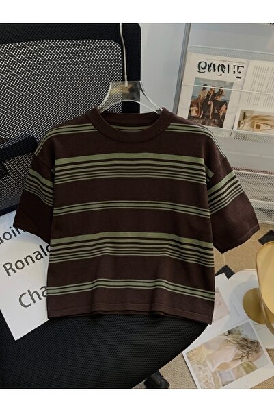 ModaYaren Γυναικεία μπλούζα με κοντό μανίκι και ρίγες, κανονική εφαρμογή, με ...