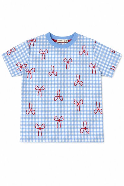 Beniizle Bow-Tie Checkered Summer Girls' Pajama Set