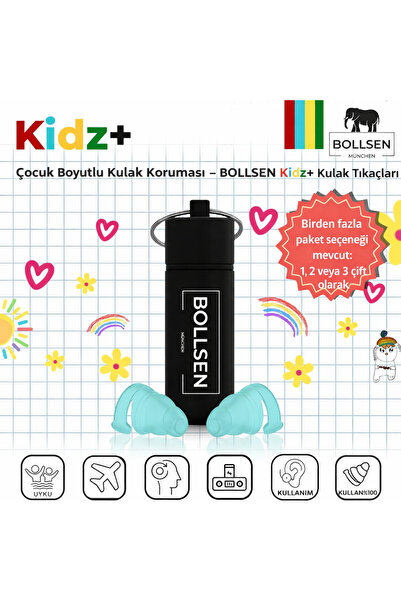 BOLLSEN Çocuk Kulak Tıkaçları 24 dB SNR Gürültü Azaltma Su Geçirmez Yüzme Uyk...