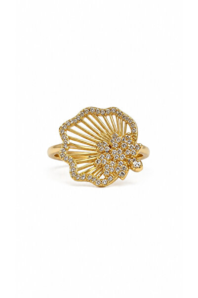 Bermecy Gold Flower | 14 Ayar Altın Kaplama Şık Tasarım Ayarlanabilir Yüzük