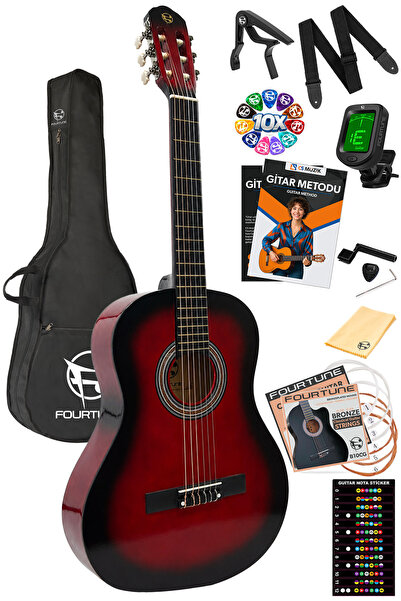 Fourtune Luca C-180RD Kırmızı Klasik Gitar Seti 4/4 Sap Ayarlı