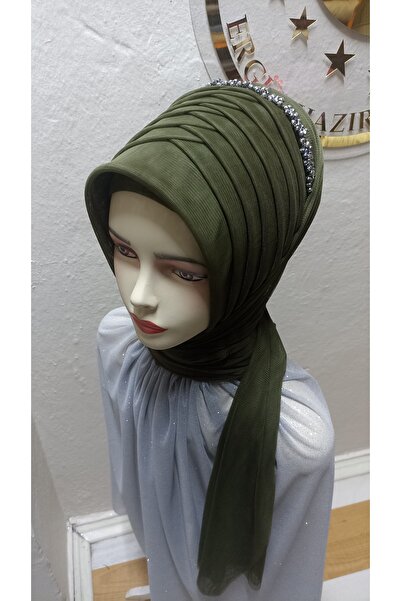 Ergül Duvak Simsiz Military Green Single Model Ready-To-Wear Turban, Ready-To...