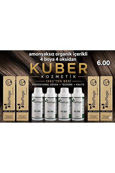 BIOMAGIC 6.00 Koyu Kumral Organik İçerikli Amonyaksız Kalıcı Saç Boyası 4Boya...