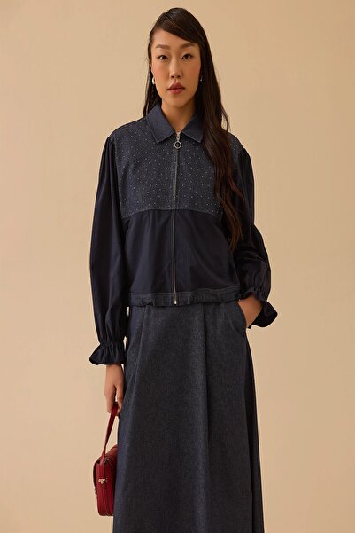 Rain and River Two-Fabric Waist-Length Denim Jacket