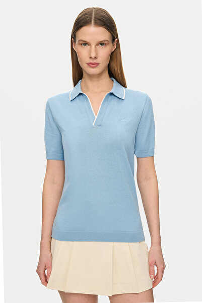 UCLA SASHA Sky Blue Polo Collar Knitwear Κεντημένο 100% Βαμβάκι Γυναικείο T-s...