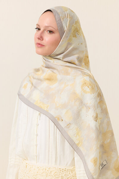 cs camellia scarf Σάλι Rosalie από βαμβάκι και βισκόζη - Κίτρινο Γκρι