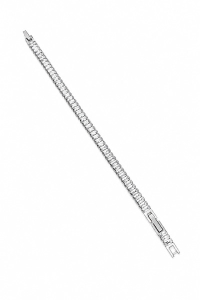 Leo'Stone 4mm Baget Taşlı Su Yolu Kadın Çelik Bileklik Gümüş Kararmaz Renk Atmaz