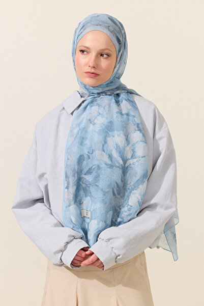 cs camellia scarf Aveline Μαλακό Βαμβακερό Σάλι - Μπλε
