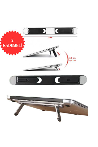 Laptop Standı 2 Kademeli Yükseltme Ayarlı Katlanabilir ve Yapışkanlı Siyah