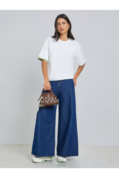 Styli White Solid Contrast Trim Oversized T-Shirt