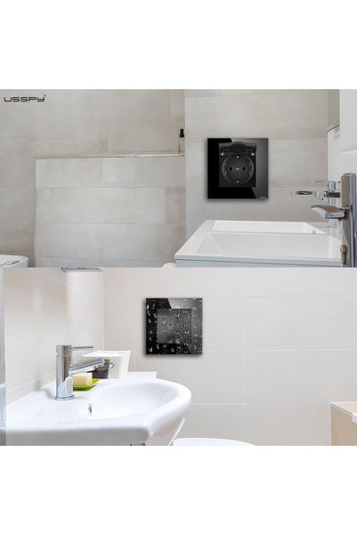 USSPY Priză cu capac, cadru din sticlă securizată, USSPY ® protecție copii, schuko 16A, alb
