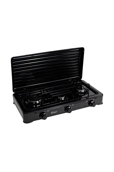 Zilan 3-burner gas stove, black, compact dimensions 62x36x11 cm