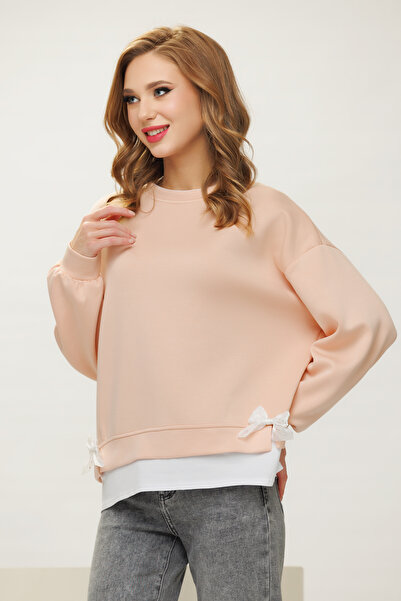 Fofy Women's casual pink sweatshirt made of supersoft Cotton with bows