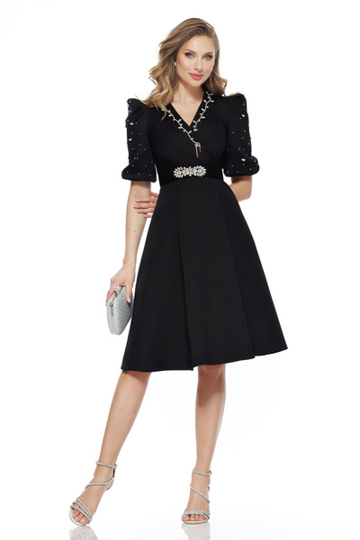 Fofy Rochie de ocazie eleganta neagra din neopren cu decolteu si aplicatii de...