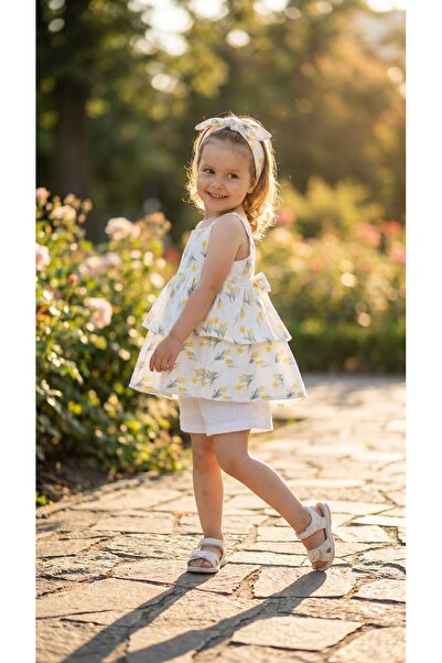 Sabi Tulip Printed Bowknot Bandana Girls' Three-Piece Summer Set