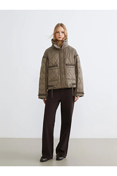 LC Waikiki Khaki Stand Collar Quilted Women's Jacket