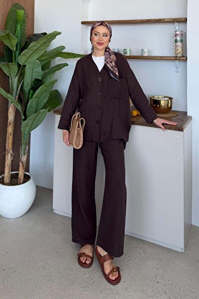 Hazamoda Muslin Trouser Suit Brown