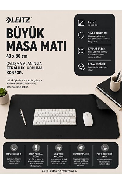 Leitz Büyük Masa Matı 40x80 cm Siyah Renk (Kod: 53820095)