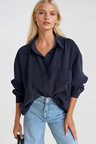 Venzke Women's Single Pocket Basic Oversize Flowy Shirt