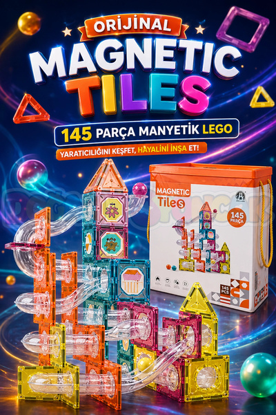 Doğan Oyuncak Dünyası Orijinal Magnetic Tiles 145 Parça Manyetik Lego - Magne...