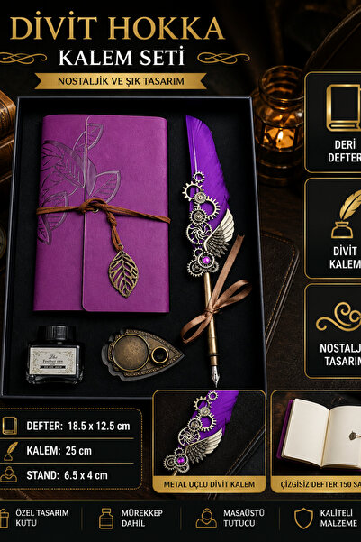 Tamsena Store Divit Hokka Kalem Seti Deri Defter Tüylü Kalem Özel Tasarım Kut...