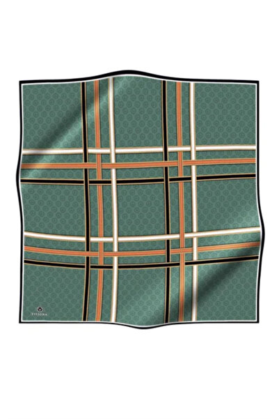 Vissona Tivil Silk Scarf Ist 10626 - 0039 - 0015 Green - Copper Mixed Pattern