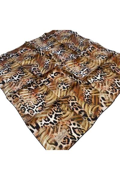 LA BOUTIQUE Sura Silk Scarf Taba Leopard Pattern 2561 - 04