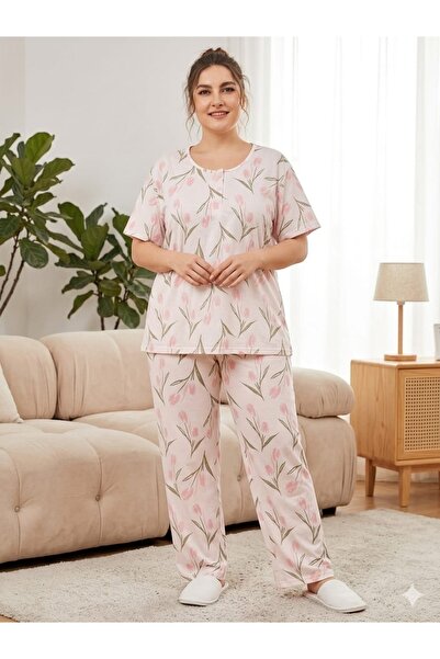 Silona Homewear Σετ πιτζάμες με λουλουδάτο σχέδιο και κουμπιά, σε μεγάλο μέγεθος