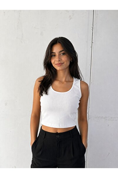 JustBS Kadın Esnek Ribana Kumaş Fitilli Crop