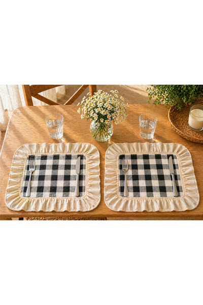 ŞAH TEXTILE DESIGN ham keten fırfırlı pötikare amerikan servis supla 2li set