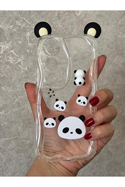 TechTrove Vivo V50 Lite İçin Uyumlu 3D Kulaklı Sevimli Panda Figürlü Şeffaf T...