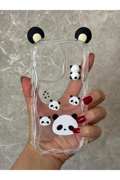 TechTrove Honor 400 İçin Uyumlu 3D Kulaklı Sevimli Panda Figürlü Şeffaf Telef...