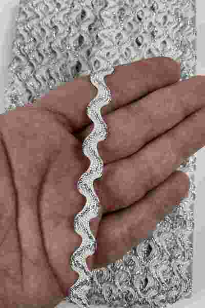 Hobigram White Silver Lumy Vortiq Embossed Zigzag Decorative Ribbon – Premium...