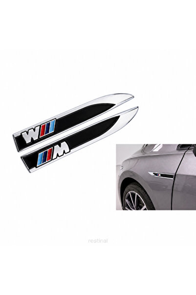 restinal BMW M Metal Çamurluk Arması 2li Bıçak Tipi Krom Yapışkanlı Yan Dodik...