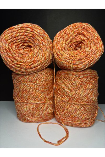 Ana&Kuzusu İplik Yavru Ağzı Viscose, Cotton (Muline Wrap), Orange Glitter (100% Organic) (Summer, Seasonal) Knitting Yarn 200Gr
