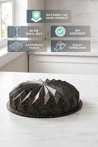 Evsane 28 cm Kristal Döküm Kek Kalıbı Geometrik Desen Kaydırmaz Taban