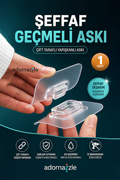 adornazzle 1 Adet Çift Taraflı Geçmeli Yapışkanlı Askı, Geçmeli Şeffaf Eşya S...